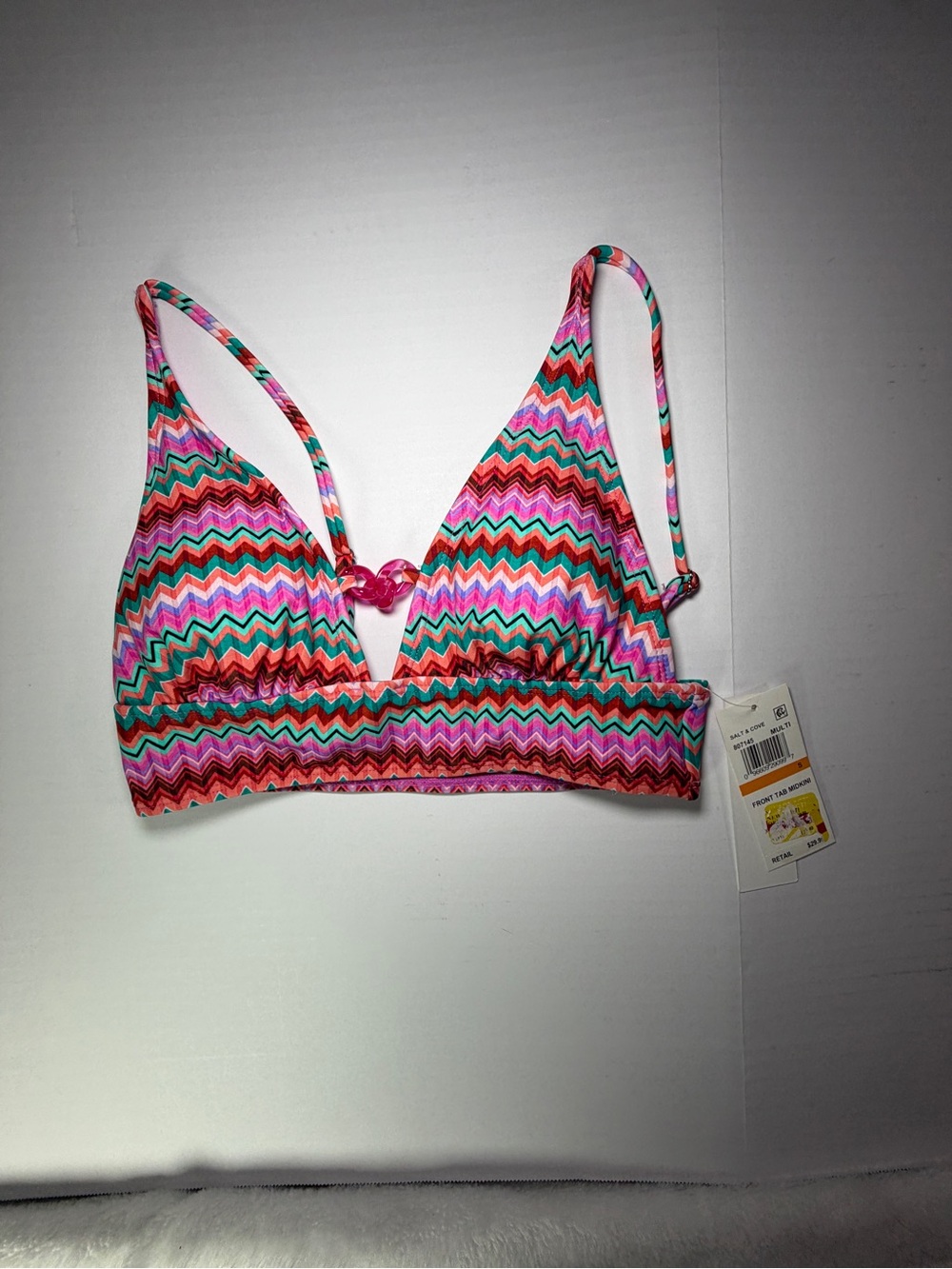 Salt + Cove Multicolor Chevron Bikini Top in Pink, Teal & Coral